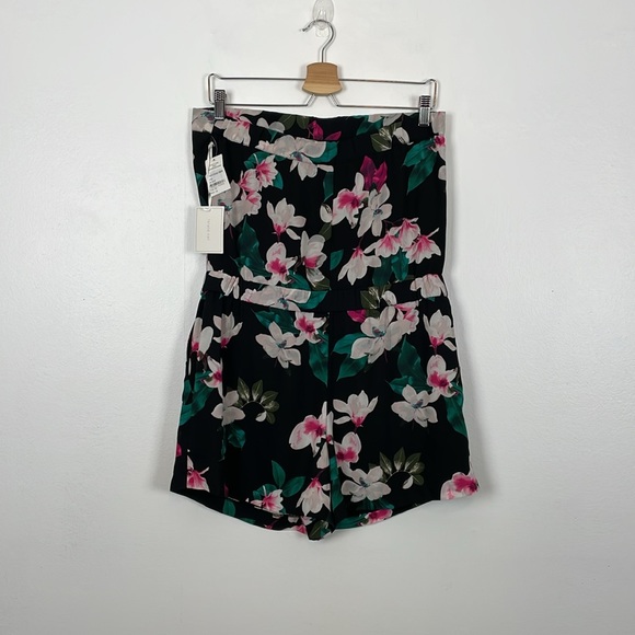 1.State Womens M Stretch Banded Strapless Floral Tropical Lined 2 Pocket Romper - Picture 6 of 11
